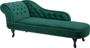 Chesterfield Design Récamière 170cm smaragdov zelený samet s proíváním knoflík a nýtovaným lemem lehátko chaise longue