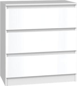VBChome Komoda se 3 zásuvkami 70 x 40 x 77 cm Bílý lesk Bezúchytková komoda Víceúelová skíka do pedsín Lonice Obývací pokoj Dtský pokoj Moderní bílý lesk