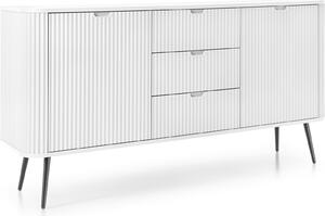 Komoda: 3 zásuvky, 2 dvíka, barva: bílá, erné noky, 168 x 87 x 39 cm
