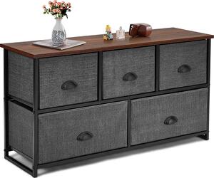 Látková komoda, moderní píborník s 5 zásuvkami, víceúelová skíka s kovovým rámem, úloná komoda komoda 100 x 30 x 54 cm, prmyslový design