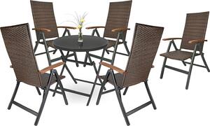 Brubaker zahradní sedací souprava Modena - 1 sklenný skládací kulatý stl Ø 70 cm s 5 polyratanovými idlemi - odolný proti povtrnostním vlivm - hndá/antracitová barva