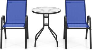 KOMFOTTEU 3 KS. Bistro set, sada zahradního nábytku vetn zahradního stolu s otvorem pro sluneník a 2 skládacích idlí, balkonový set zahradní set pro zahradní balkon (modrý)