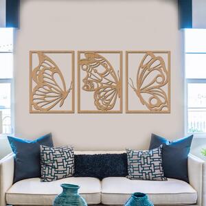 Dřevo života | 3dílný dřevěný obraz MOTÝLŮ | Barva: Javor | Rozměry (cm): 60x28