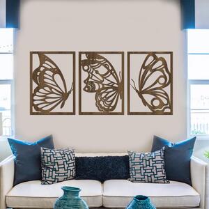 Dřevo života | 3dílný dřevěný obraz MOTÝLŮ | Barva: Javor | Rozměry (cm): 60x28