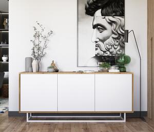 Komoda RTV ve stylu loft Dub Wotan Apollo 3D - Moderní - Nábytek Lindner -168cm x 35cm x 72 cm , Barva: dub Wotan matný - Bílý matný