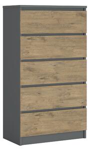 Komoda s 5 zásuvkami, barva: antracit / dub Lancelot, A: 70 x 125 x 39 cm