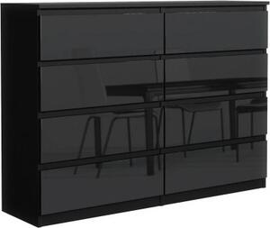 Komoda s 8 zásuvkami v matné erné barv / erném vysokém lesku, íka: 138 cm, hloubka: 39 cm, výka: 101 cm