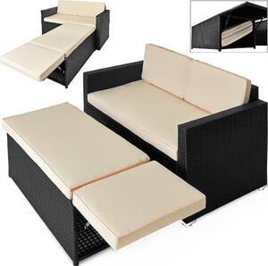 CASARIA® 2v1 zahradní pohovka s taburetem sada zahradního nábytku 7cm poltá 2 místa 125x70cm úloný prostor otoman odolný proti povtrnostním vlivm balkonový nábytek polyratanový lounge erný