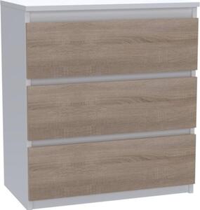 Komoda - 3 zásuvky - 70 cm - Bílá - Dub Sonoma - Moderní píborník - Vysoká kvalita