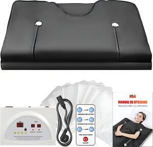 Vyhívací deka s infraervenou pikrývkou do sauny, LINOMAG®, spalování tuk, relaxace, termoterapie a detoxikace, bezpenostní materiály v 5 vrstvách, 6 stup tepla, 35°C-85°C, 180x80 cm, erná