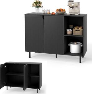 KOMFOTTEU Bufetová skříň Sideboard bílá, moderní kuchyňská skříň s dvířky, 5 nastavitelných polic a ochranou proti převrácení, kuchyňská komoda, úložná skříň do obývacího pokoje nebo chodby (černá)