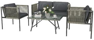 Sada zahradního nábytku Outsunny z polyrotanu – lounge set se dvoumístnou pohovkou, keslem a stolem