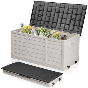 FCH Zahradní box Vodotsný, 280 l plastový úloný box – pro zahradu, terasu, balkon, 112 x 51 x 50 cm, bílý