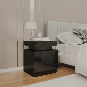 Noční stolek černý s vysokým leskem 45 x 35 x 52 cm dřevotříska