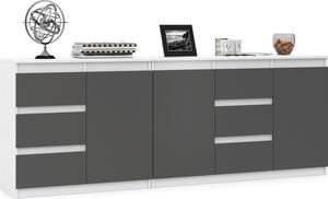 VBChome Dv komody 80 x 35 x 75 cm a 120 x 35 x 75 cm se 6 zásuvkami a 3 dvíky Bílá - grafit Komoda bez úchytek Víceúelová skíka