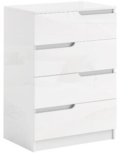 Komoda HOMCOM s 4 zásuvkami do obývacího pokoje, lesklá bílá