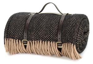 Pikniková vlněná deka Polo Herringbone Vintage, kožené popruhy, 183 x 150 cm Tweedmill