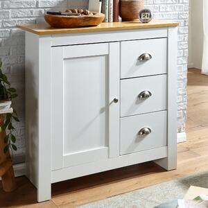 Komoda FineBuy se 3 zásuvkami, 79 x 81 x 35 cm, bílá / dub, moderní design, vysoká komoda s dvíky a zásuvkami, do obývacího pokoje