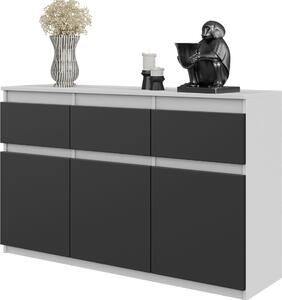 FURNICA - NOAH - Komoda / píborník se 3 zásuvkami a 3 dvíky - bílá matná / antracitov edá V75cm 120cm H35cm