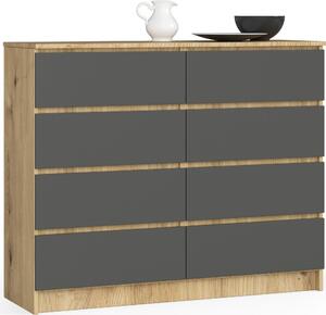 Komoda AKORD K120 Dub Artisan 120 cm 8 zásuvek vpedu grafitov edá 120 x V99 x H40 cm