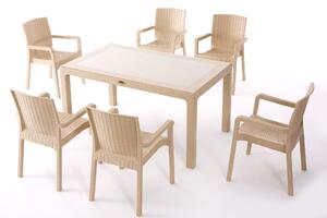 6dílná sada zahradního nábytku Technorattan – zahradní sada se stolem 140 x 80 cm + 6 idlí, barva cappuccino, odolná proti povtrnostním vlivm, moderní, sada terasového nábytku