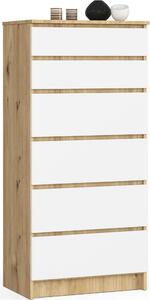 Komoda K60 6 zásuvek Dub Artisan Bílá 130 cm Udritelný design pro vlastní montá