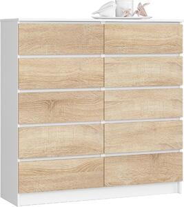 Akord Komoda 10 zásuvek bílá/dub Sonoma 120x40x121 cm