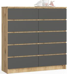 Akord Komoda 10 zásuvek emeslnický dub a grafit 120x40x121 cm