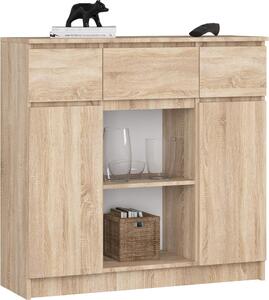Akord Komoda 2 dveře 3 zásuvky 1 malé dvířko dub sonoma 101x35x98 cm