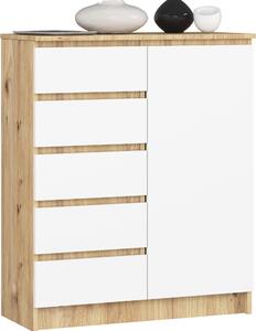 Akord komoda 1 dveře 5 zásuvek dub emeslnický/bílá 80x35x97 cm