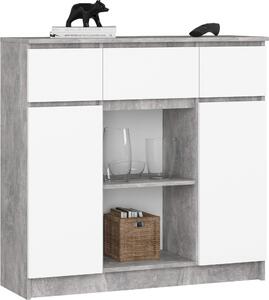 Akord Komoda 2 dveře 3 zásuvky 1 malé dvíko beton/bílá 101x35x98 cm