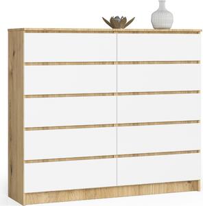 Akord Komoda 10 zásuvek Bílý emeslnický dub 138x40x121