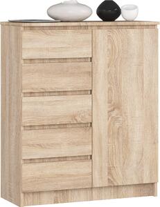 Akord Komoda 1 dveře 5 zásuvek dub Sonoma 80x35x97 cm