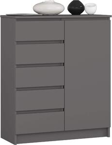 Akord Komoda 1 dveře 5 zásuvek grafit vysoký lesk 80x35x97 cm