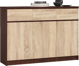 Akord Komoda 3 dvíka 3 zásuvky wenge/dub Sonoma 138x40x99 cm