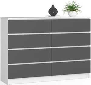 Akord Komoda 8 zásuvek bílá/edá (grafit) 138x40x99 cm
