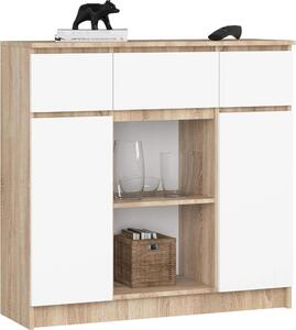 Akord Komoda 2 dveře 3 zásuvky 1 malé dvířko dub sonoma/bílá 101x35x98 cm