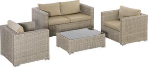Outsunny 4dílná sada zahradního nábytku z polyratanu Zahradní souprava Loungeset Lounge nábytek s konferenním stolkem Poltáe na sezení Khaki+Beige