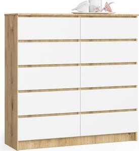Akord Komoda 10 zásuvek emeslnický dub / bílá 120x40x121 cm