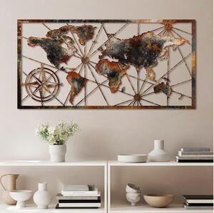 Nástěnná dekorace 120x60 cm mapa světa kov