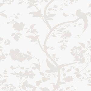 Tapeta s květinami a ptáčky, bílo-krémová, 113391, Laura Ashley Signature ROZBALENO