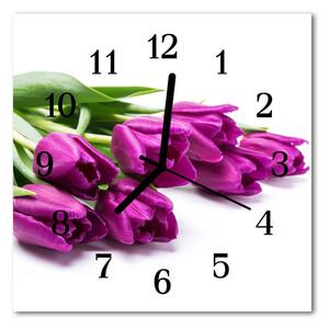 Nástenné skleněné hodiny tulipány 30x30 cm