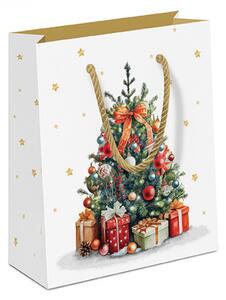 Vánoční papírová dárková taška Stromek s dárky 23 cm