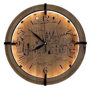 "Praha" Světelné hodiny 32 cm provedení povrchu: dub světlý, varianta úpravy svítidla: baterie+pohybové čidlo