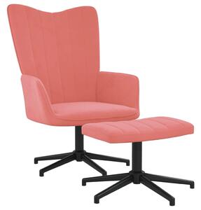 Relaxační křeslo se stoličkou růžové samet