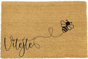 Rohožka z přírodního kokosového vlákna Artsy Doormats Včela, 40 x 60 cm