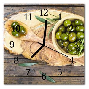 Skleněné hodiny čtvercové Dřevěné olivy 30x30 cm