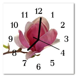 Skleněné hodiny čtvercové Magnolia květina 30x30 cm