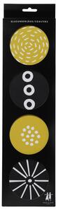 Klippan Tácky pod sklenice Candy yellow black 4-set 9x9