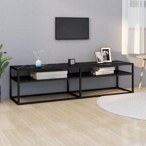 TV stolek černý mramor 160 x 40 x 40,5 cm tvrzené sklo